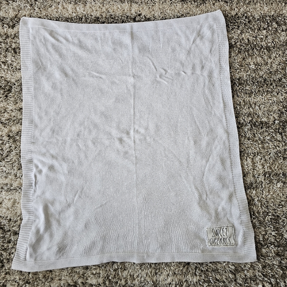 Rae Dunn Baby Boy Girl Soft 100% Cotton Knit White Blanket 30"x40” Lovey Unisex